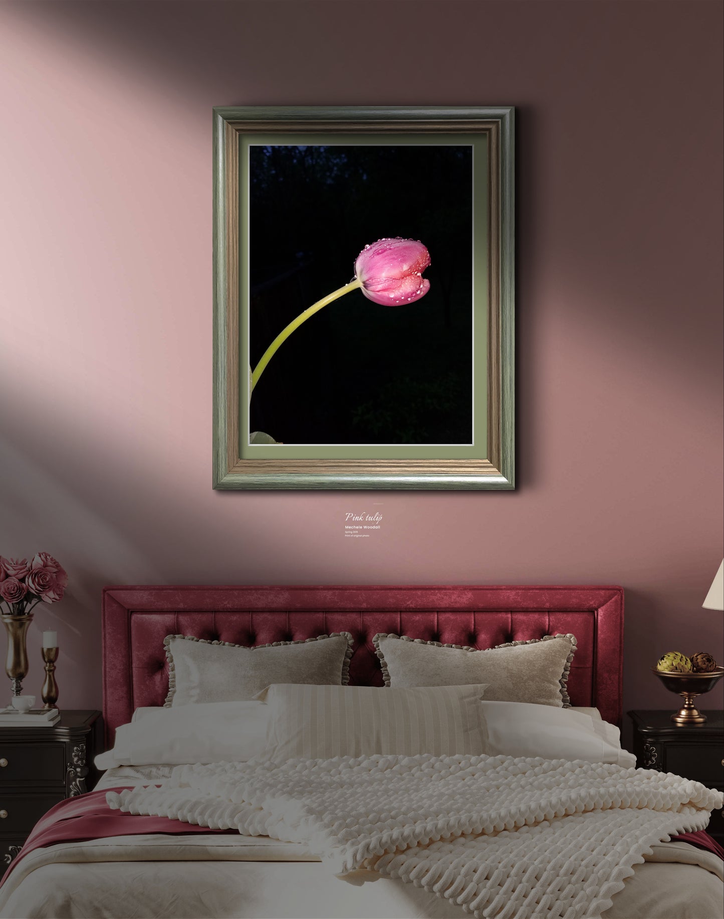 Pink tulip at night